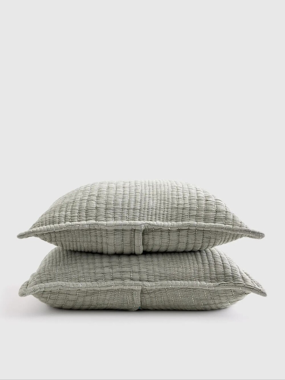 Nwot Quince Organic Cotton Channel Stitch Sham Set King Green Coastal Luxury